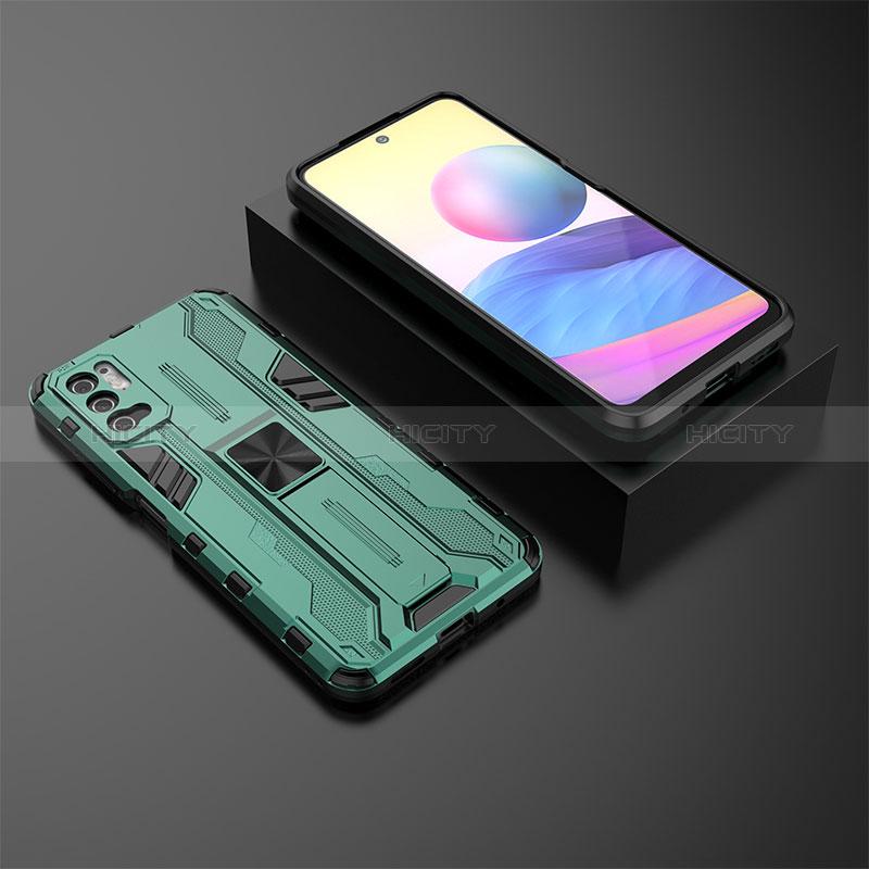 Funda Bumper Silicona y Plastico Mate Carcasa con Magnetico Soporte KC2 para Xiaomi POCO M3 Pro 5G Verde