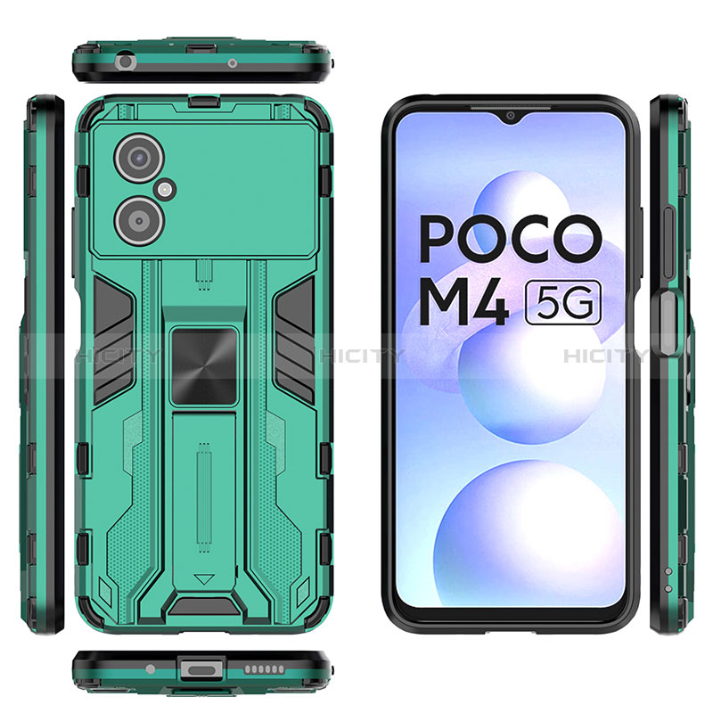 Funda Bumper Silicona y Plastico Mate Carcasa con Magnetico Soporte KC2 para Xiaomi Poco M4 5G