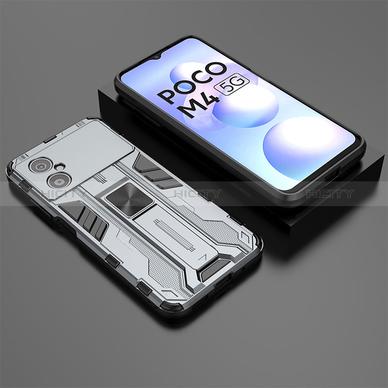 Funda Bumper Silicona y Plastico Mate Carcasa con Magnetico Soporte KC2 para Xiaomi Poco M4 5G