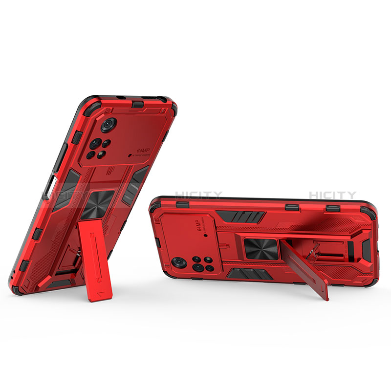 Funda Bumper Silicona y Plastico Mate Carcasa con Magnetico Soporte KC2 para Xiaomi Poco M4 Pro 4G