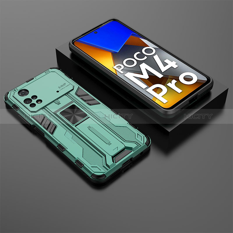 Funda Bumper Silicona y Plastico Mate Carcasa con Magnetico Soporte KC2 para Xiaomi Poco M4 Pro 4G