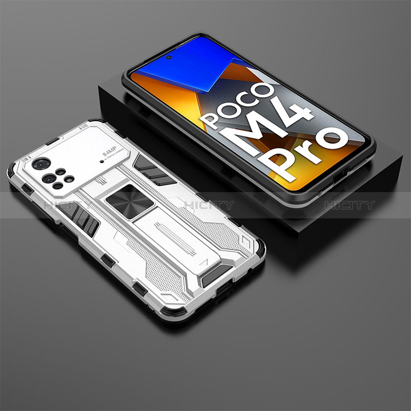 Funda Bumper Silicona y Plastico Mate Carcasa con Magnetico Soporte KC2 para Xiaomi Poco M4 Pro 4G