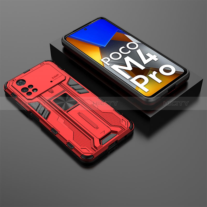 Funda Bumper Silicona y Plastico Mate Carcasa con Magnetico Soporte KC2 para Xiaomi Poco M4 Pro 4G