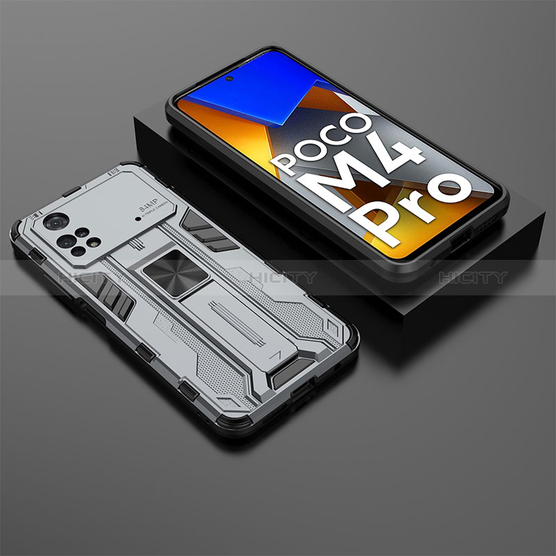 Funda Bumper Silicona y Plastico Mate Carcasa con Magnetico Soporte KC2 para Xiaomi Poco M4 Pro 4G