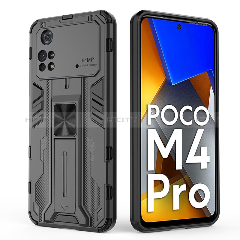 Funda Bumper Silicona y Plastico Mate Carcasa con Magnetico Soporte KC2 para Xiaomi Poco M4 Pro 4G