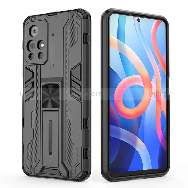 Funda Bumper Silicona y Plastico Mate Carcasa con Magnetico Soporte KC2 para Xiaomi Poco M4 Pro 5G