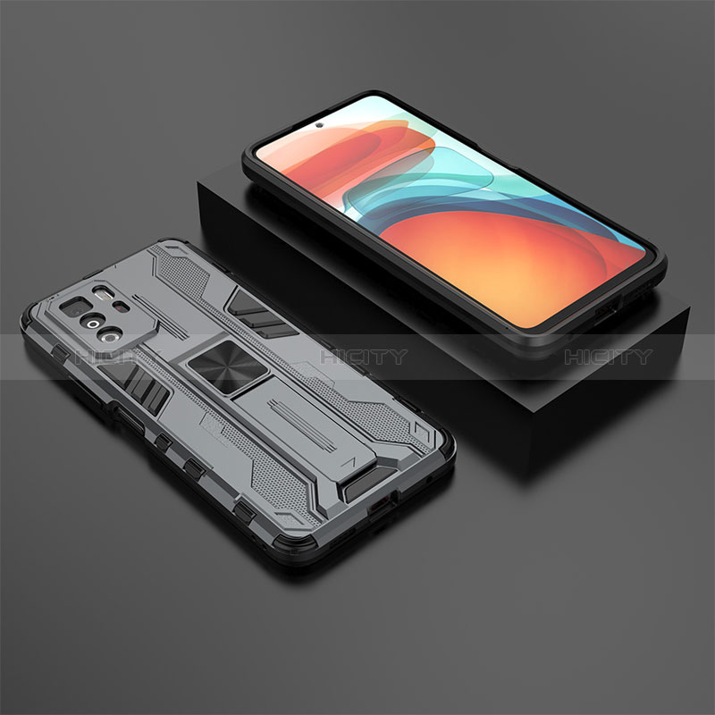 Funda Bumper Silicona y Plastico Mate Carcasa con Magnetico Soporte KC2 para Xiaomi Poco X3 GT 5G Gris