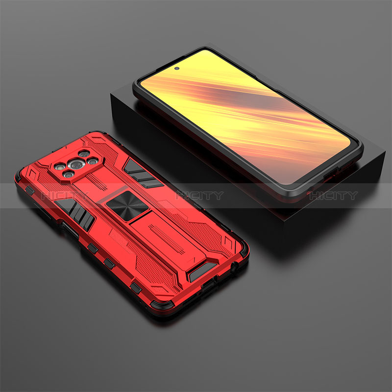 Funda Bumper Silicona y Plastico Mate Carcasa con Magnetico Soporte KC2 para Xiaomi Poco X3 NFC Rojo