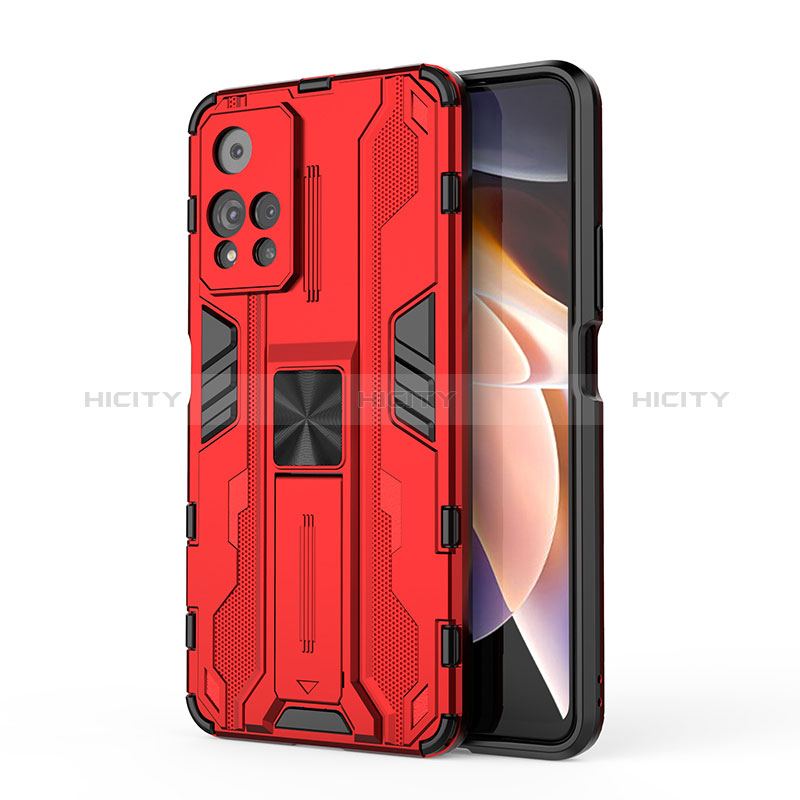 Funda Bumper Silicona y Plastico Mate Carcasa con Magnetico Soporte KC2 para Xiaomi Poco X4 NFC Rojo