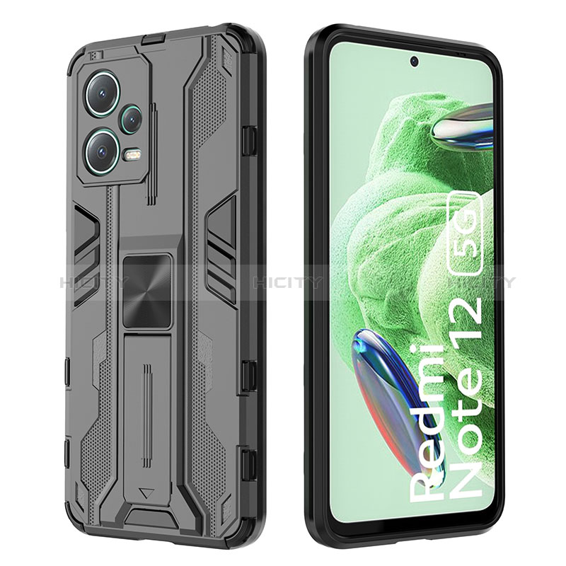 Funda Bumper Silicona y Plastico Mate Carcasa con Magnetico Soporte KC2 para Xiaomi Poco X5 5G