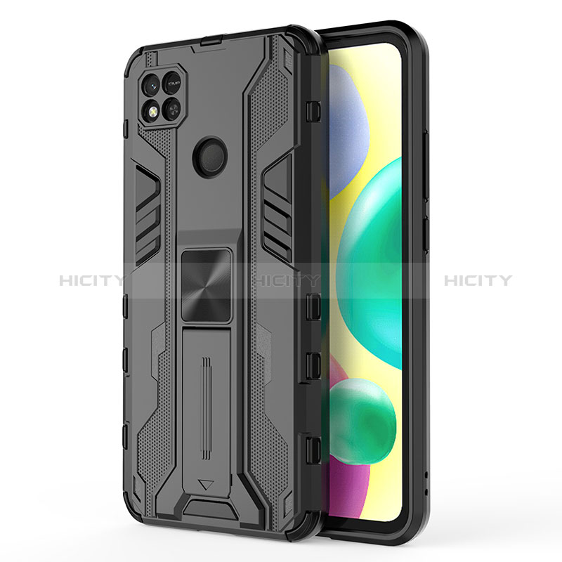 Funda Bumper Silicona y Plastico Mate Carcasa con Magnetico Soporte KC2 para Xiaomi Redmi 9 Activ Negro