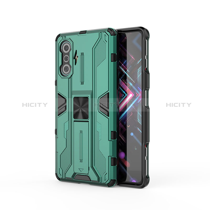 Funda Bumper Silicona y Plastico Mate Carcasa con Magnetico Soporte KC2 para Xiaomi Redmi K40 Gaming 5G Verde