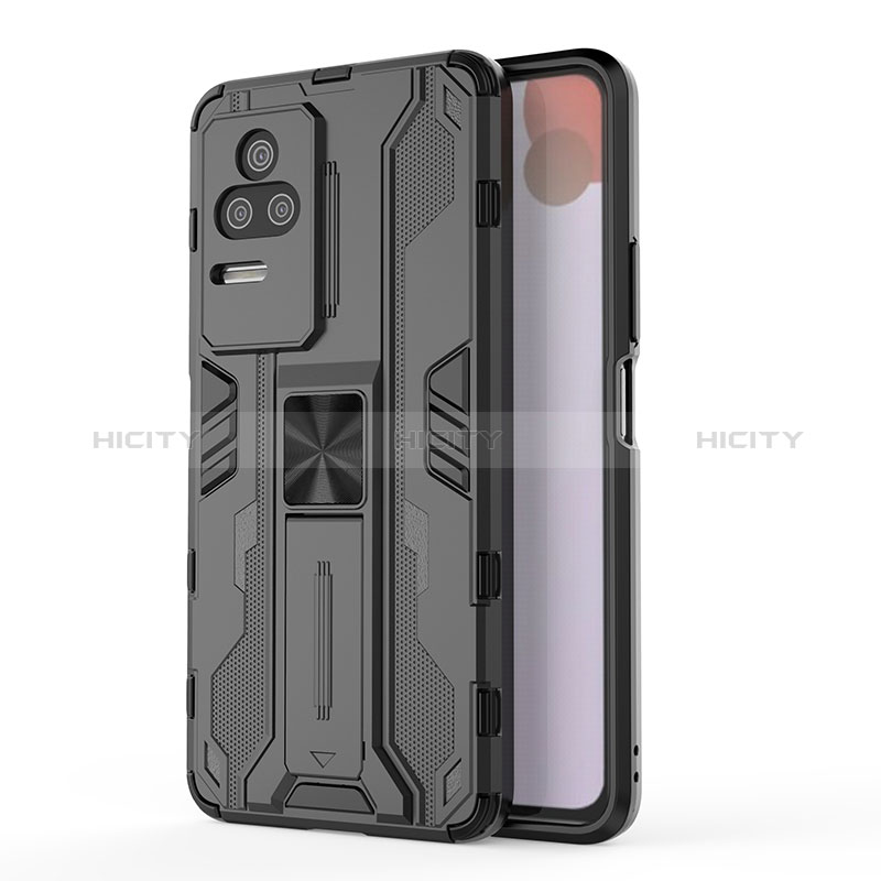 Funda Bumper Silicona y Plastico Mate Carcasa con Magnetico Soporte KC2 para Xiaomi Redmi K50 Pro 5G Negro