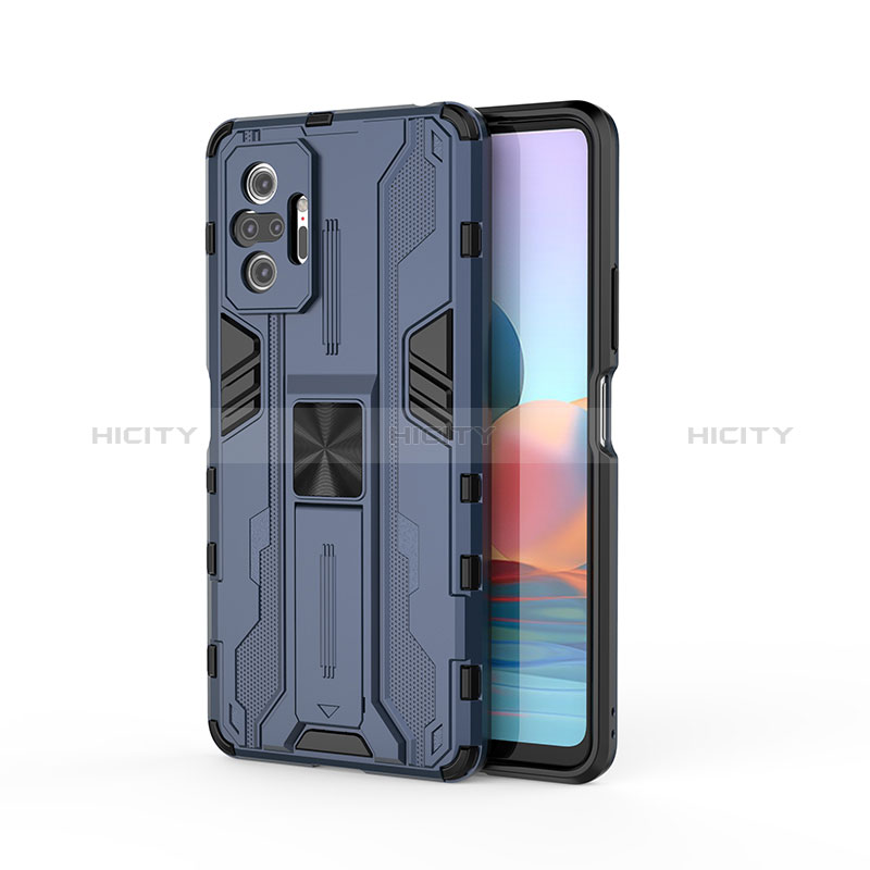 Funda Bumper Silicona y Plastico Mate Carcasa con Magnetico Soporte KC2 para Xiaomi Redmi Note 10 Pro 4G Azul