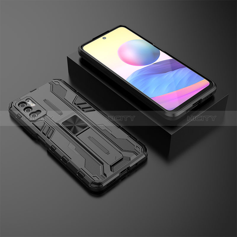 Funda Bumper Silicona y Plastico Mate Carcasa con Magnetico Soporte KC2 para Xiaomi Redmi Note 10T 5G Negro