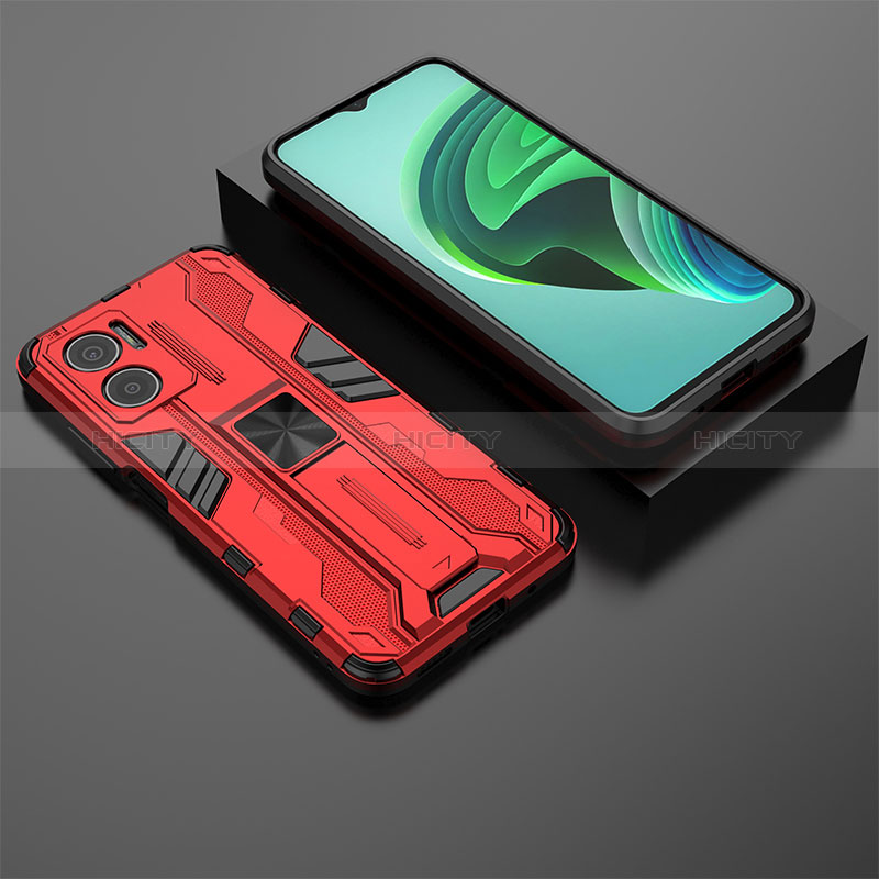 Funda Bumper Silicona y Plastico Mate Carcasa con Magnetico Soporte KC2 para Xiaomi Redmi Note 11E 5G Rojo