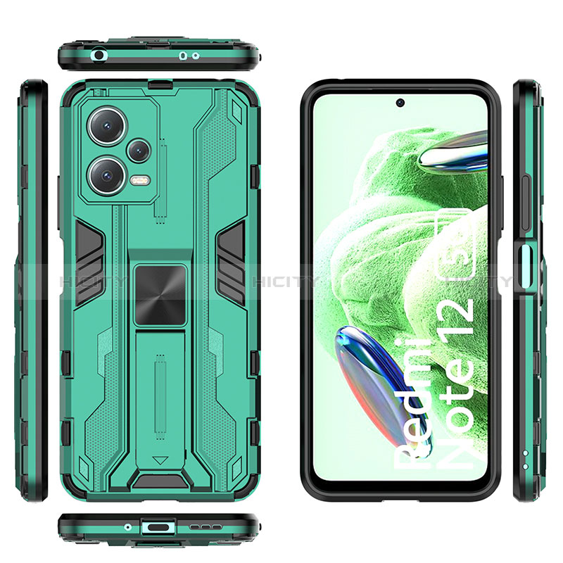 Funda Bumper Silicona y Plastico Mate Carcasa con Magnetico Soporte KC2 para Xiaomi Redmi Note 12 5G