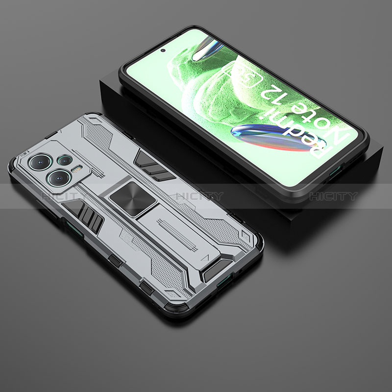 Funda Bumper Silicona y Plastico Mate Carcasa con Magnetico Soporte KC2 para Xiaomi Redmi Note 12 5G