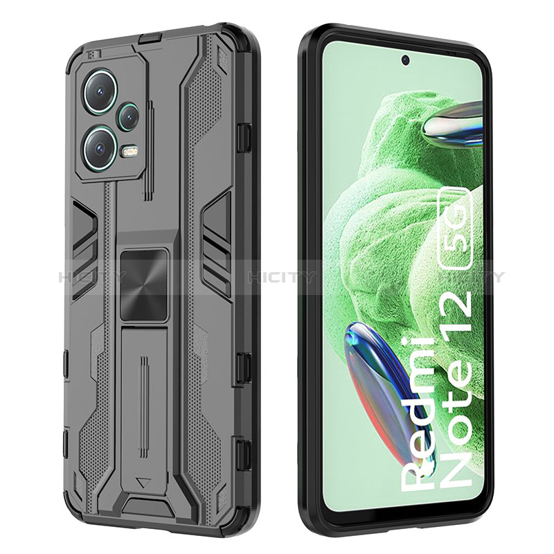 Funda Bumper Silicona y Plastico Mate Carcasa con Magnetico Soporte KC2 para Xiaomi Redmi Note 12 5G