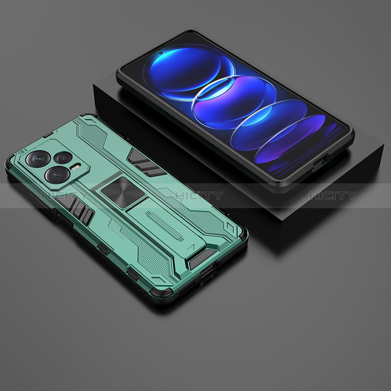 Funda Bumper Silicona y Plastico Mate Carcasa con Magnetico Soporte KC2 para Xiaomi Redmi Note 12 Pro+ Plus 5G Verde