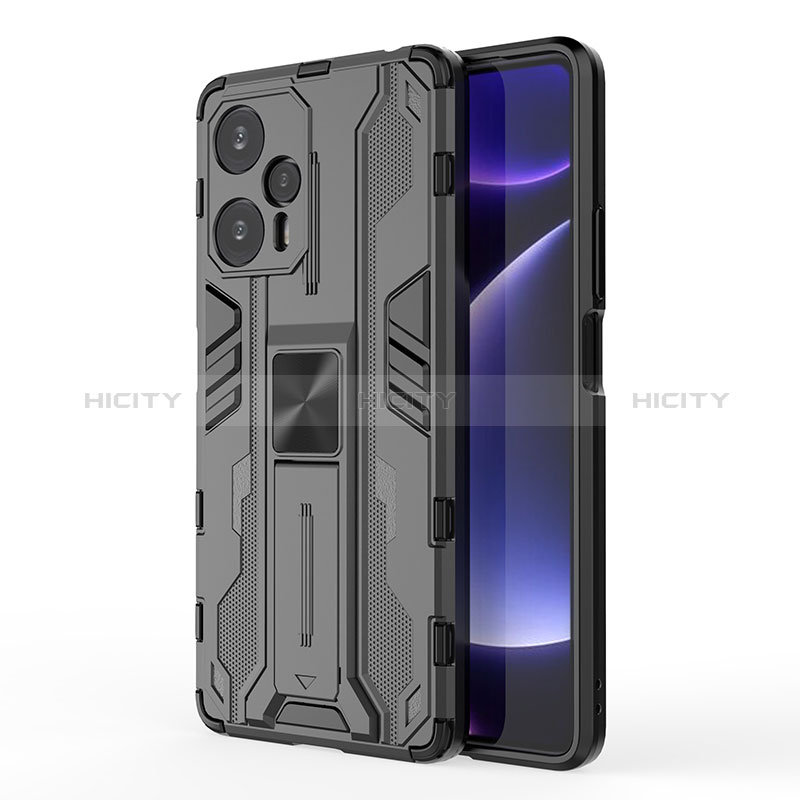 Funda Bumper Silicona y Plastico Mate Carcasa con Magnetico Soporte KC2 para Xiaomi Redmi Note 12 Turbo 5G Negro