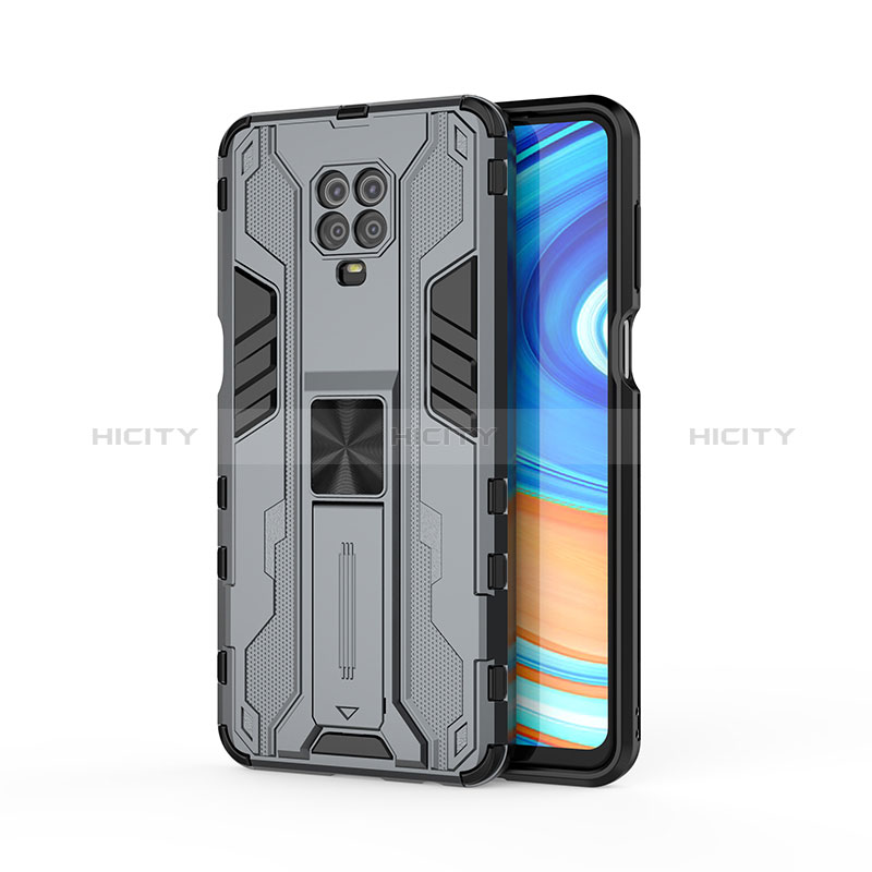 Funda Bumper Silicona y Plastico Mate Carcasa con Magnetico Soporte KC2 para Xiaomi Redmi Note 9 Pro Gris