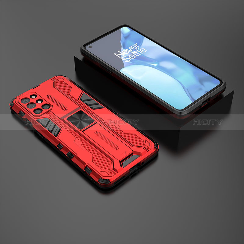 Funda Bumper Silicona y Plastico Mate Carcasa con Magnetico Soporte KC3 para OnePlus 9R 5G Rojo