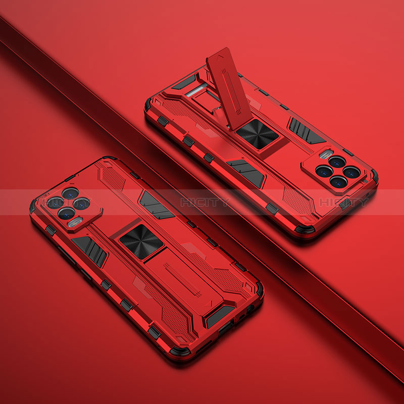 Funda Bumper Silicona y Plastico Mate Carcasa con Magnetico Soporte KC3 para Realme 8 Pro Rojo