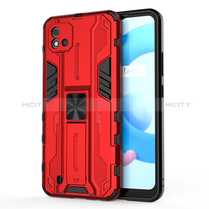 Funda Bumper Silicona y Plastico Mate Carcasa con Magnetico Soporte KC3 para Realme C20 Rojo