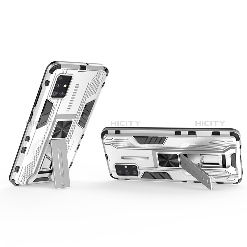 Funda Bumper Silicona y Plastico Mate Carcasa con Magnetico Soporte KC3 para Samsung Galaxy A51 4G Blanco