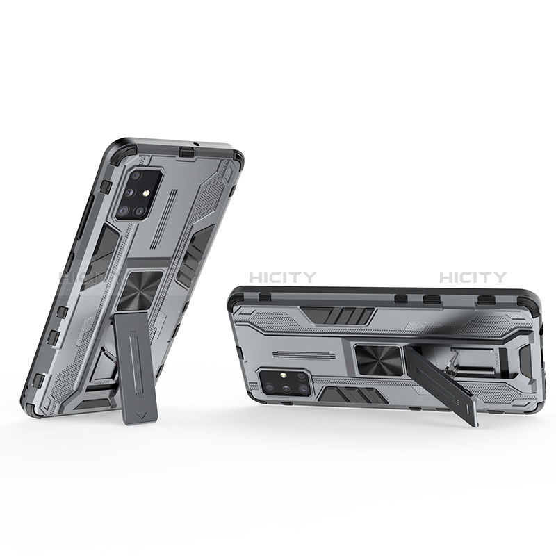 Funda Bumper Silicona y Plastico Mate Carcasa con Magnetico Soporte KC3 para Samsung Galaxy A51 4G Gris