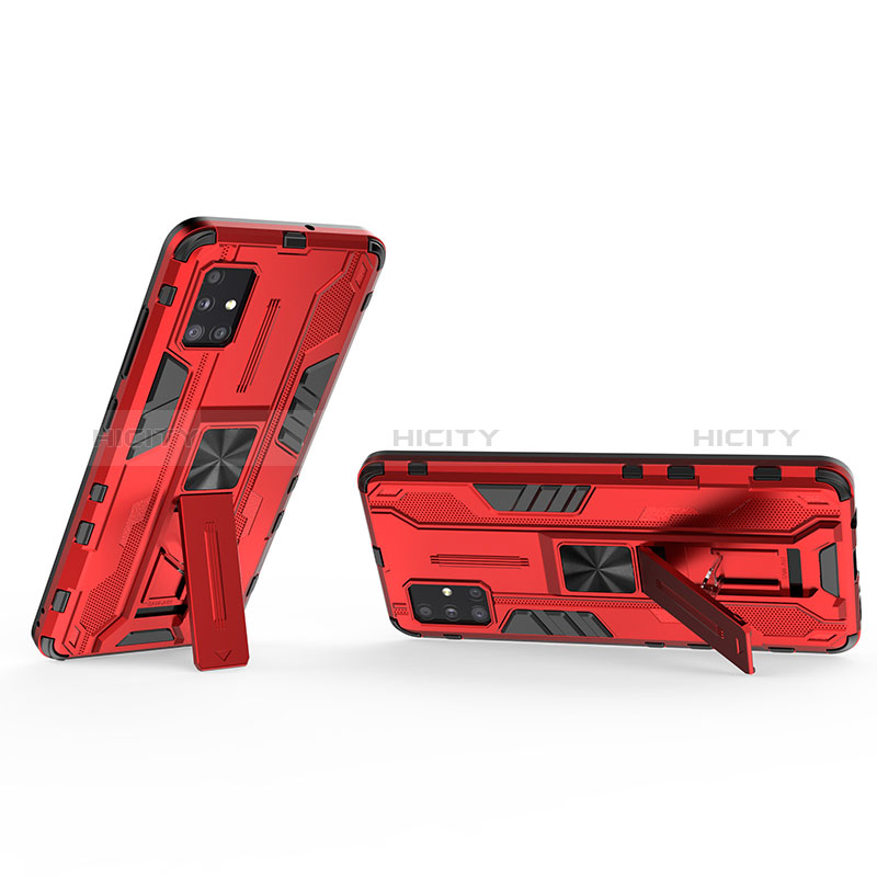 Funda Bumper Silicona y Plastico Mate Carcasa con Magnetico Soporte KC3 para Samsung Galaxy A51 4G Rojo