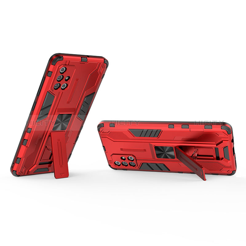 Funda Bumper Silicona y Plastico Mate Carcasa con Magnetico Soporte KC3 para Samsung Galaxy A71 4G A715 Rojo