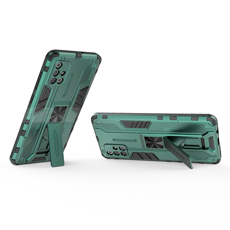 Funda Bumper Silicona y Plastico Mate Carcasa con Magnetico Soporte KC3 para Samsung Galaxy A71 4G A715 Verde