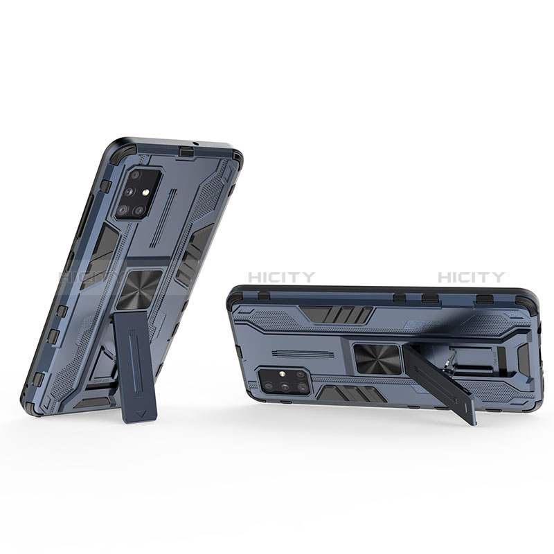 Funda Bumper Silicona y Plastico Mate Carcasa con Magnetico Soporte KC3 para Samsung Galaxy M40S Azul