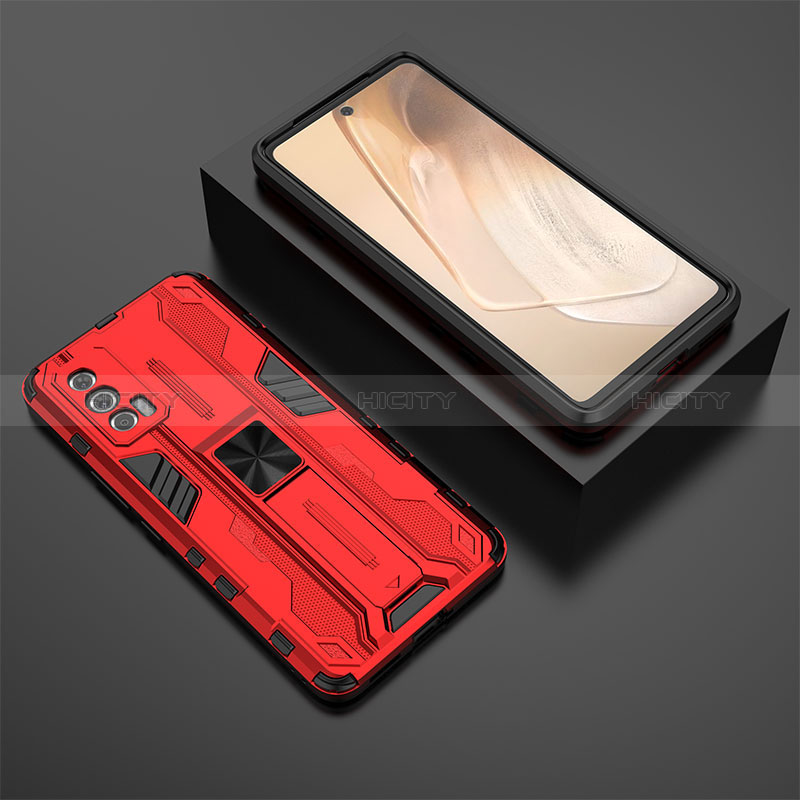 Funda Bumper Silicona y Plastico Mate Carcasa con Magnetico Soporte KC3 para Vivo iQOO 7 India 5G Rojo