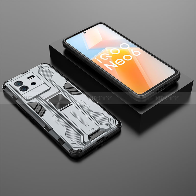 Funda Bumper Silicona y Plastico Mate Carcasa con Magnetico Soporte KC3 para Vivo iQOO Neo6 5G Gris