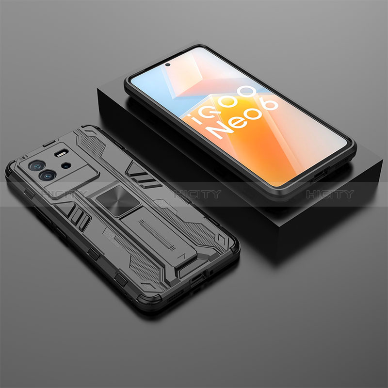 Funda Bumper Silicona y Plastico Mate Carcasa con Magnetico Soporte KC3 para Vivo iQOO Neo6 SE 5G Negro