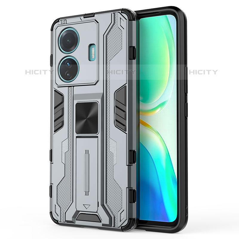 Funda Bumper Silicona y Plastico Mate Carcasa con Magnetico Soporte KC3 para Vivo iQOO Z6 Pro 5G