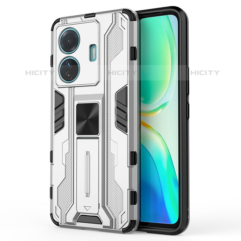 Funda Bumper Silicona y Plastico Mate Carcasa con Magnetico Soporte KC3 para Vivo iQOO Z6 Pro 5G