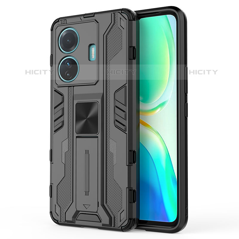 Funda Bumper Silicona y Plastico Mate Carcasa con Magnetico Soporte KC3 para Vivo iQOO Z6 Pro 5G Negro