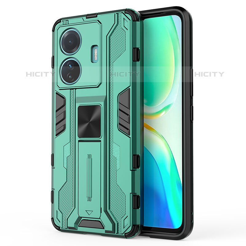 Funda Bumper Silicona y Plastico Mate Carcasa con Magnetico Soporte KC3 para Vivo T1 Pro 5G