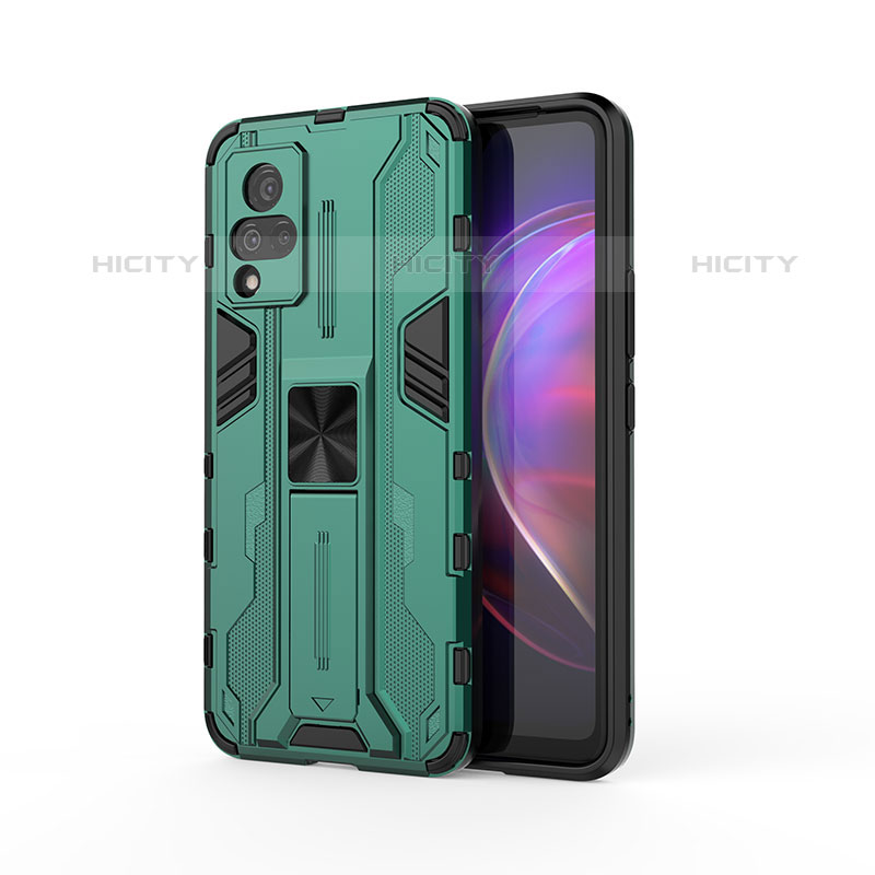 Funda Bumper Silicona y Plastico Mate Carcasa con Magnetico Soporte KC3 para Vivo V21s 5G Verde