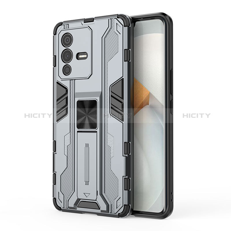 Funda Bumper Silicona y Plastico Mate Carcasa con Magnetico Soporte KC3 para Vivo V23 Pro 5G Gris