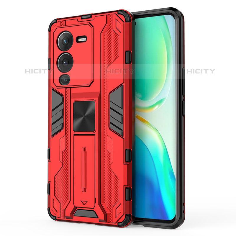 Funda Bumper Silicona y Plastico Mate Carcasa con Magnetico Soporte KC3 para Vivo V25 Pro 5G