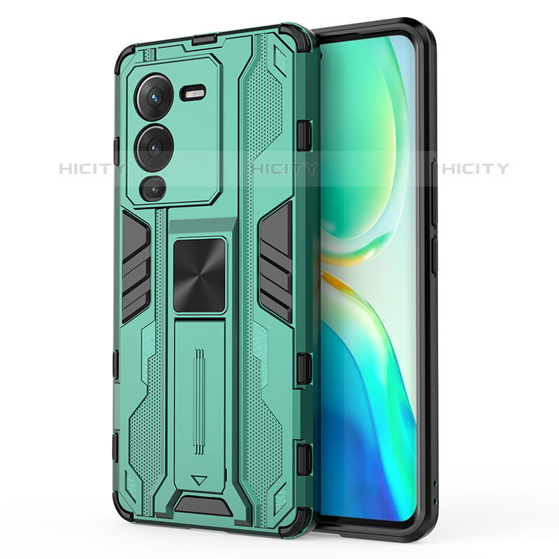 Funda Bumper Silicona y Plastico Mate Carcasa con Magnetico Soporte KC3 para Vivo V25 Pro 5G Verde