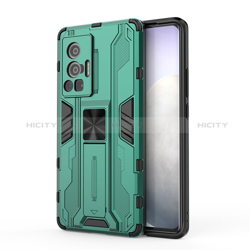 Funda Bumper Silicona y Plastico Mate Carcasa con Magnetico Soporte KC3 para Vivo X70 Pro 5G Verde