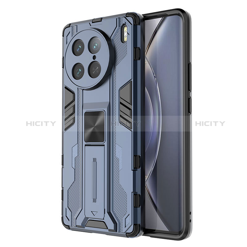 Funda Bumper Silicona y Plastico Mate Carcasa con Magnetico Soporte KC3 para Vivo X90 Pro 5G Azul