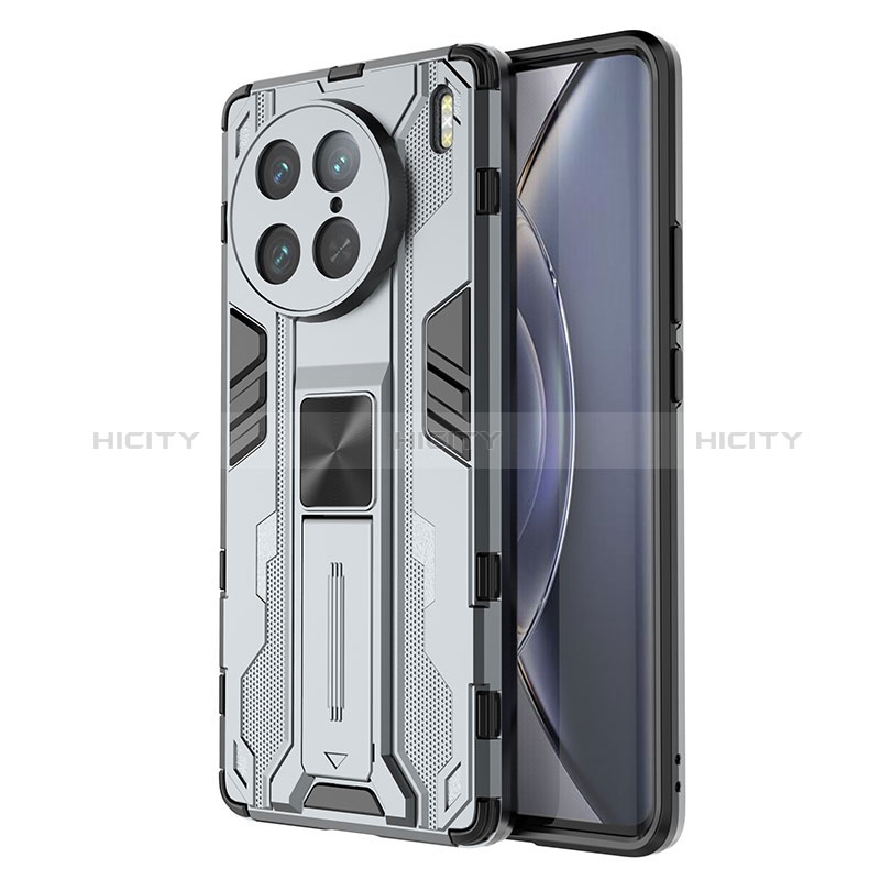 Funda Bumper Silicona y Plastico Mate Carcasa con Magnetico Soporte KC3 para Vivo X90 Pro 5G Gris