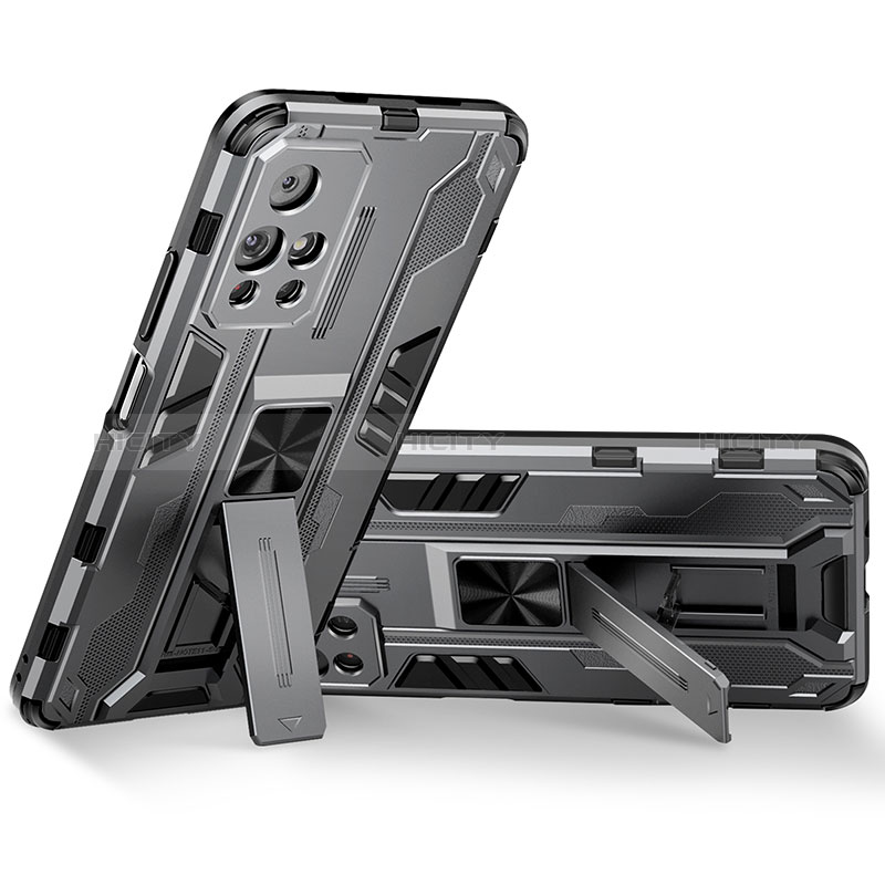 Funda Bumper Silicona y Plastico Mate Carcasa con Magnetico Soporte KC3 para Xiaomi Poco M4 Pro 5G Gris